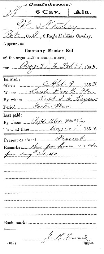 William Nathey Enlistment April 9, 1863